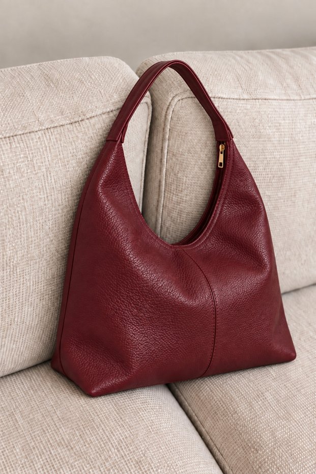 Women's Burgundy Daily Large Size Zippered Lined Large Volume Stylish Women's Hand and Shoulder Bag
