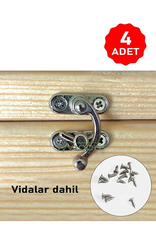 Small Bow Eye Hooked Lock Nickel 4 Pieces Box Chest and Lid Clip 20x24 Mm