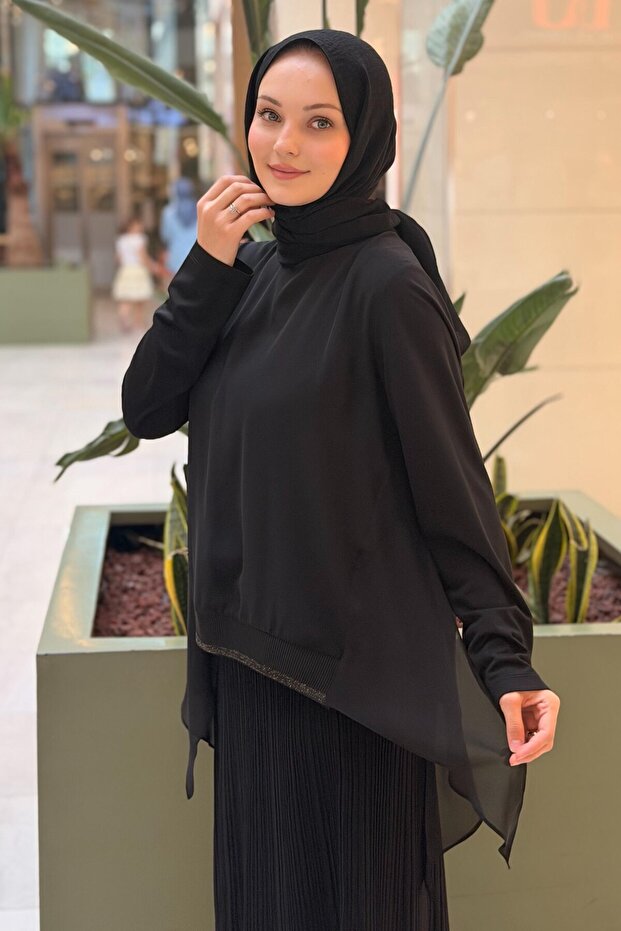 Fuat Gürşen Knitwear Sim Garnili Chiffon Blouse