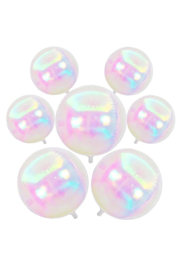 Other 7pcs Iridescent 4D Balloons Holographic Round Foil Ball Balloon for Girls Princess Mermaid Bir
