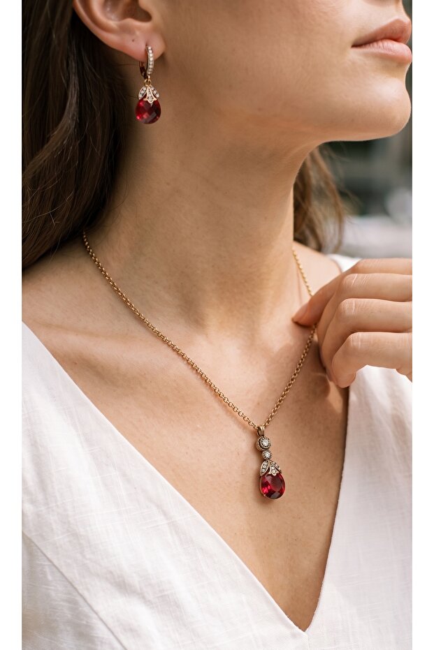 Zircon Stone Cat's Eye Necklace and Earring Set