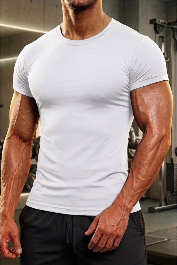 Men's Compression Fold-Over Sleeve Casual & Sports T-Shirt - Ultra Stretchy and Breathable