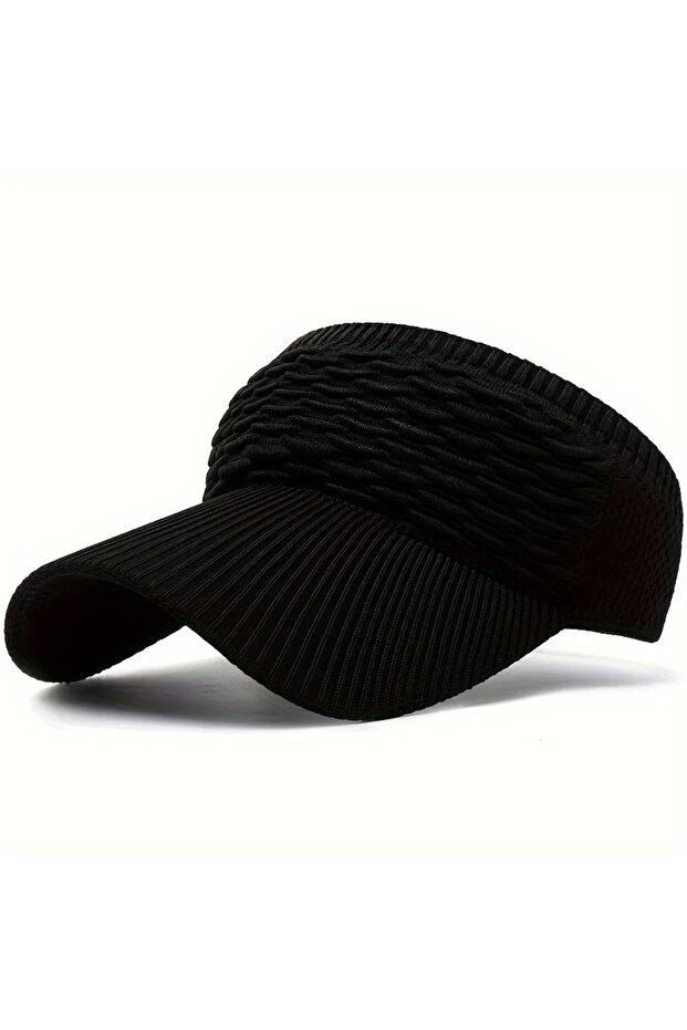 black 1pc Women Anti-UV Sun Hats Breathable Adjustable Empty Top Visor Caps for Tennis Golf Running