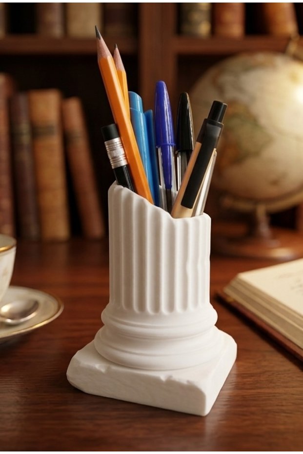 Decorative Pen Holder with Antique Column Design | Modern Office & Study Desk Organizer