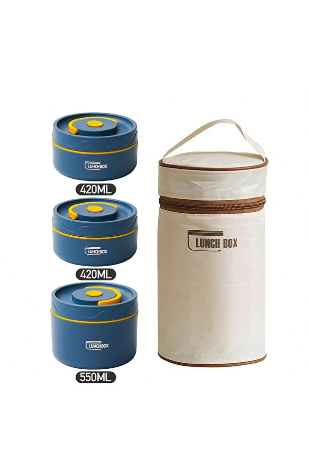 1390ml 3 Royal Blue 3pcs Microwave Portable Insulated Food Container Lunch Box Stainless Steel Bento