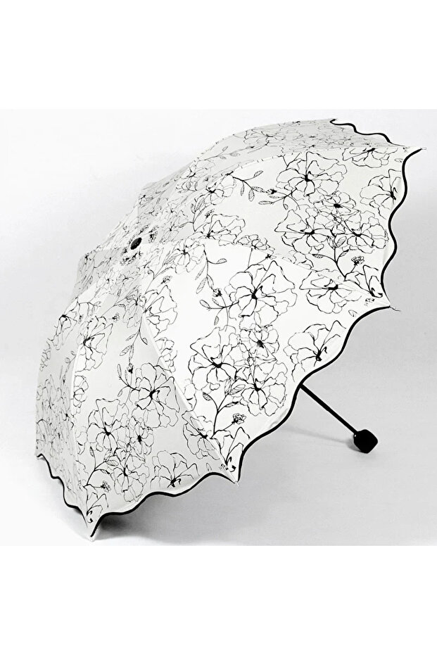 Black Rain Sunshine Dual-purpose Umbrella Anti UV Black Coating Hibiscus Flower Folding Umbrella New