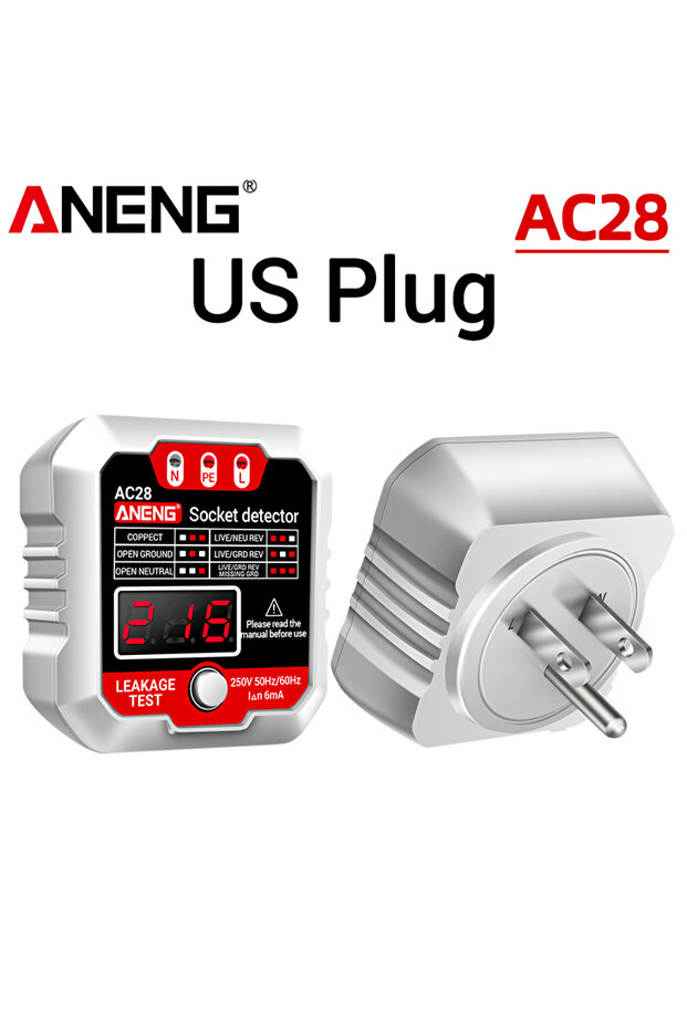 ANENG US Plug(White) Circuit Breaker Finder ANENG AC28 Digital Socket Tester RCD 6mA 30mA Earth Leak