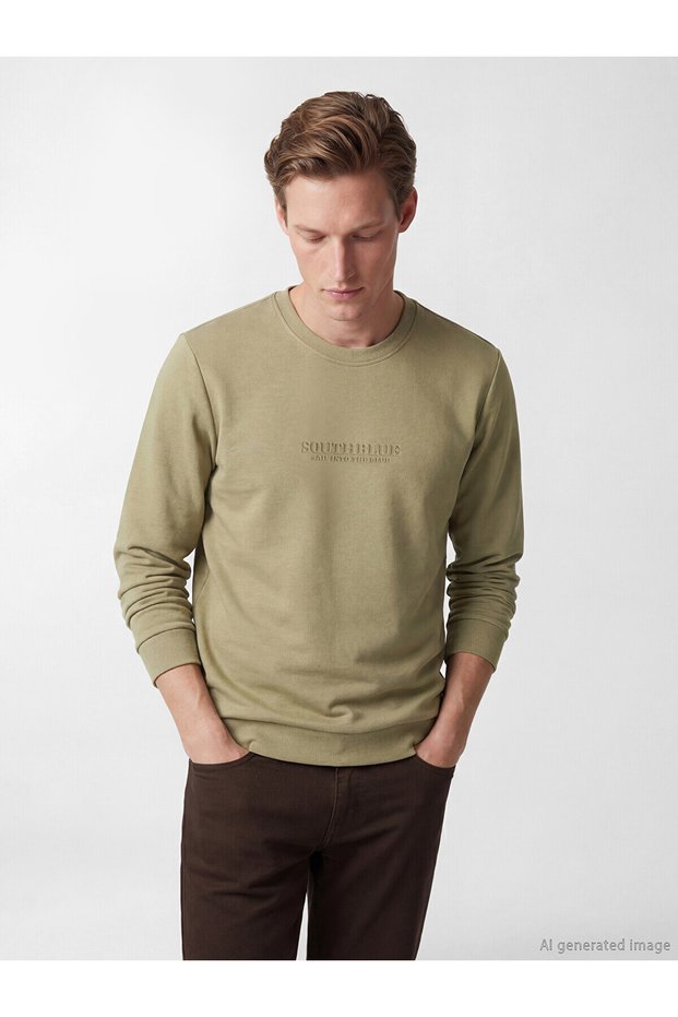 Southblue Green Crew Neck Printed Men's Sweatshirt