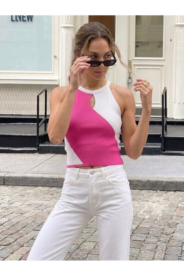 Strapless Sleeveless Halter Neck Tricot Women's Blouse