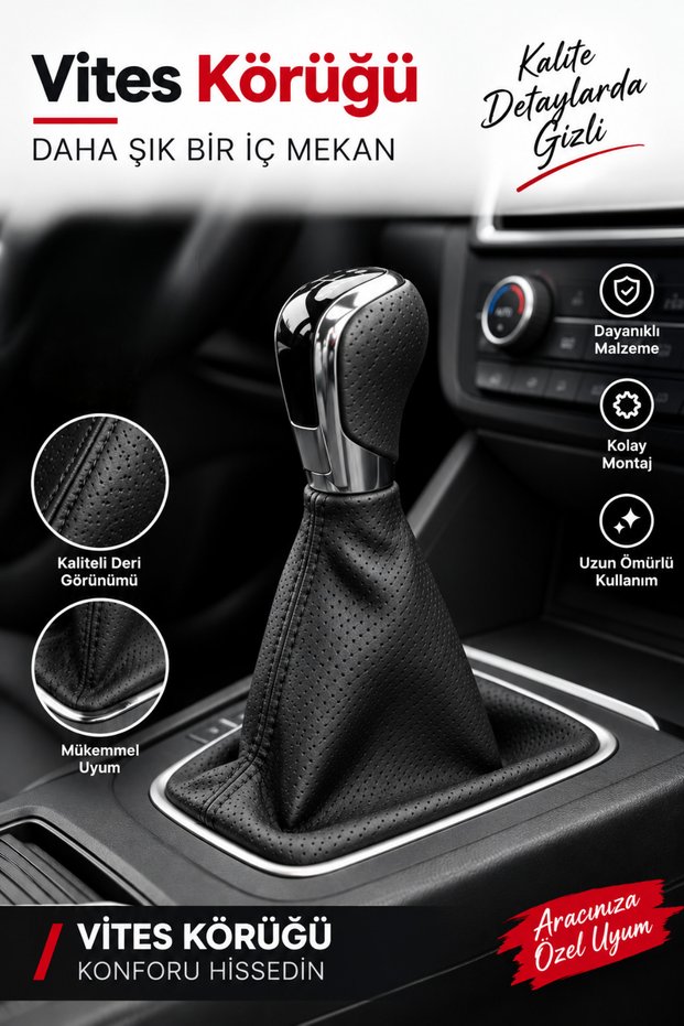 Gear Shift Boot Black Stitched Leather - Compatible with All Vehicles Black Gear Shift Cover Gear Shift Boot