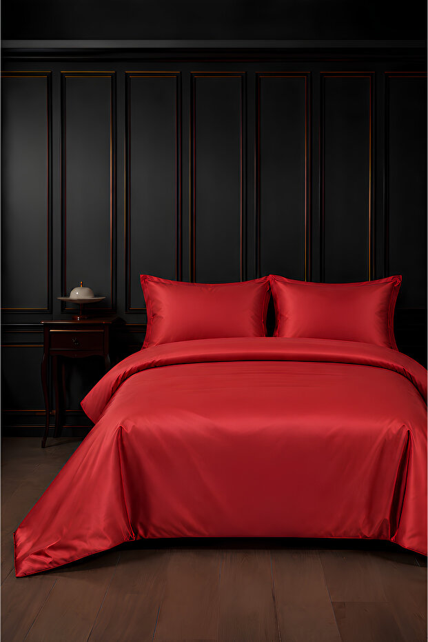 100% Cotton Satin Red (83 Thread-125 Gsm) Double Duvet Cover Set