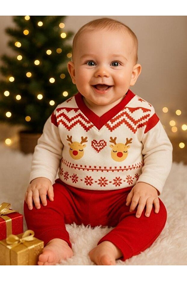 Baby Boy Organic Body Suit and Sweater Christmas Themed 3-Piece Set