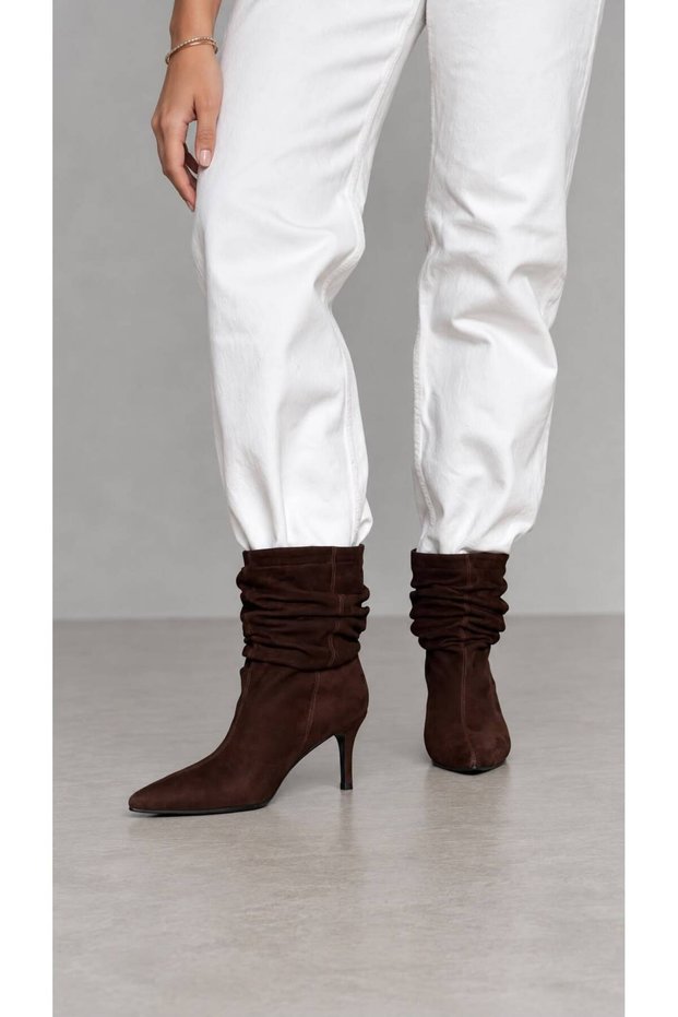 Emery Heeled Boots Coffee Suede Genuine Leather
