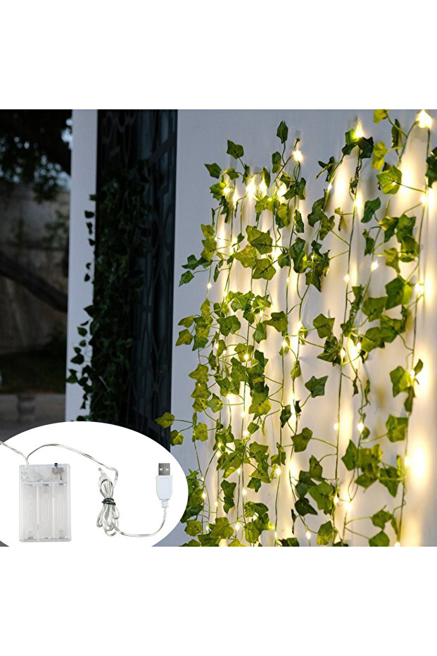 2M (6.56Ft) Warm White Flower Green Leaf String Lights USB And Battery Powered Ivy Vine Fairy Lights