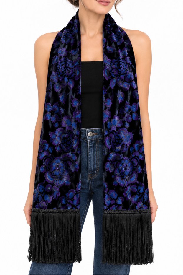 Devore Velvet Tassel Detail Shawl