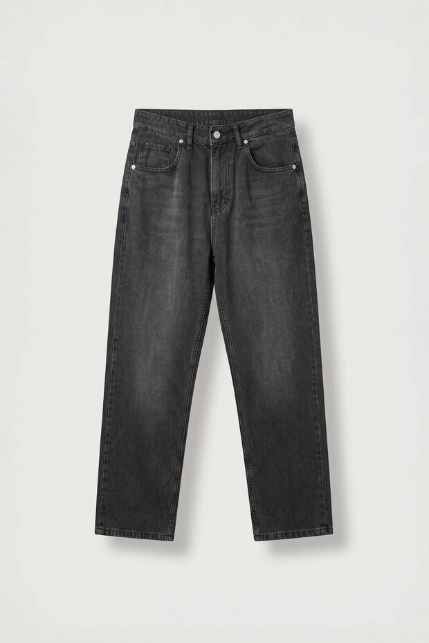 Men's Baggy Washed Straight Leg Jean Trousers Black