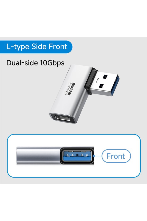 Side L Front A to C Hagibis USB A Male to USB C Female Adapter 10Gbps High-Speed Data Transfer 60W F
