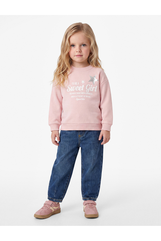 Printed Long Sleeve Crew Neck Hooded Sweatshirt
