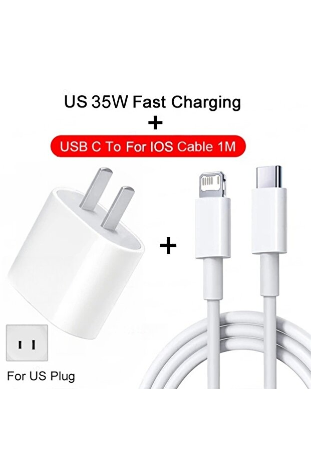 US 2IN1(8-14 Series) PD 35W Fast Charger For iPhone 11 12 13 14 15 Pro Max Fast Charging Cable For i