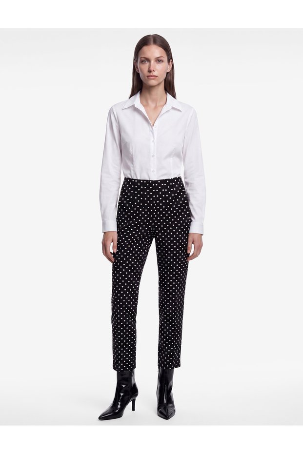 Cotton High Waist Slim Fit Polka Dot Cigarette Pants with Pockets