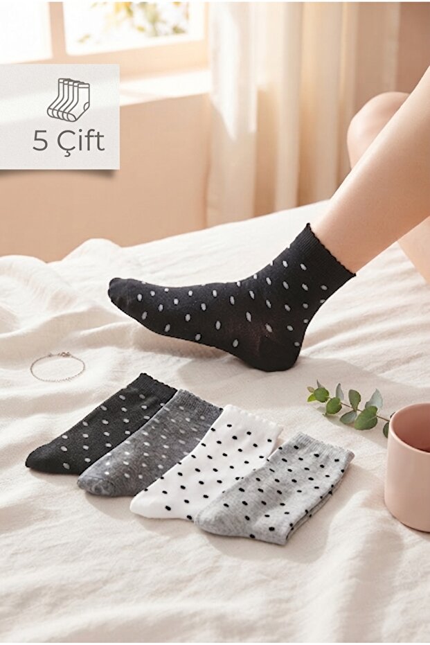 Polka Dot Picoted Women's Socks 5 Pairs