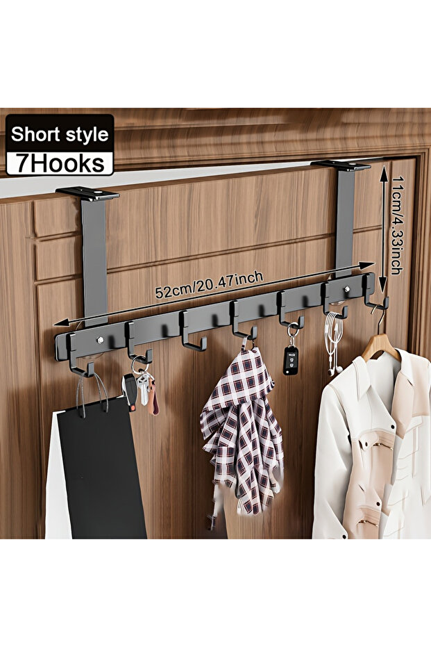 7Hooks Black S Hooks Over The Door 5/7 Hooks Metal Bathroom Organizer Rack Adjustable Clothes Coat H