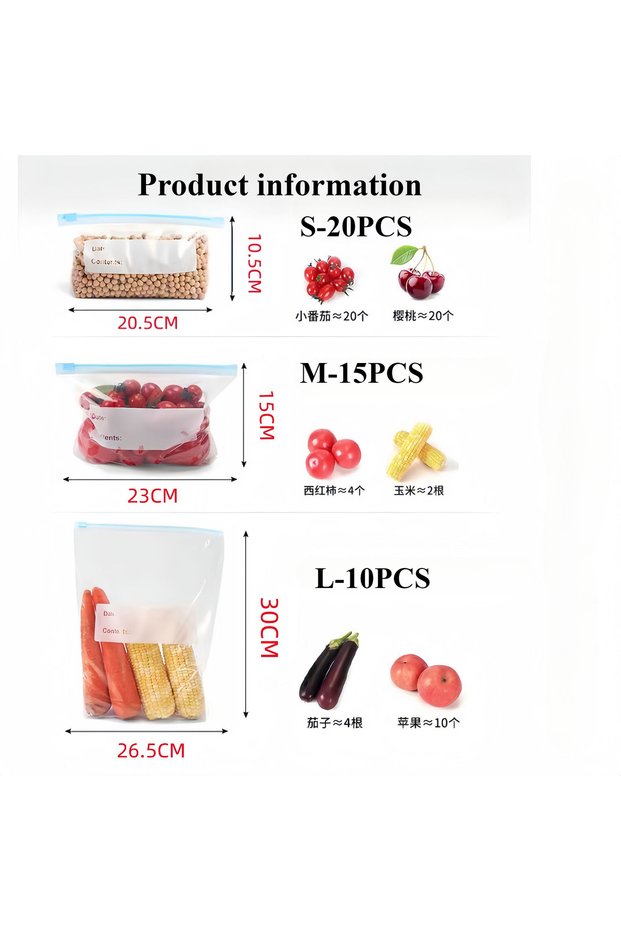 45pcs 45pcs-mixed 45PCS Reusable Zipper Bag Stand Up Zip Shut Plastic Freezer Bag Fruit Vegetable Zi