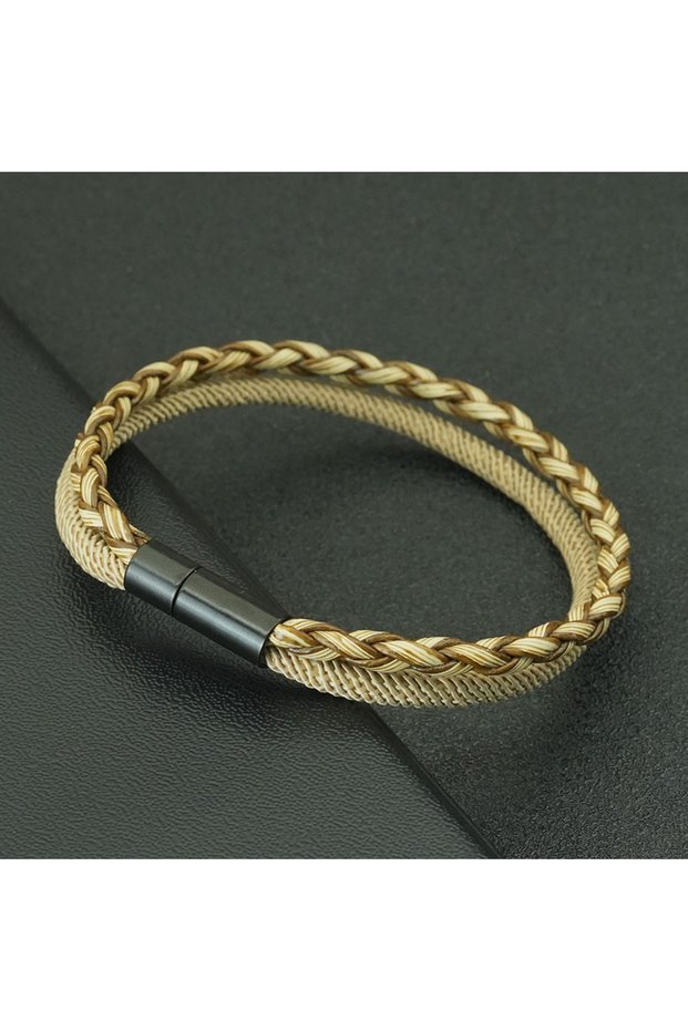 khaki Premium Handmade Braided Man Bracelet Detachable Bilayer Leather Milan String Braslet Charm Th
