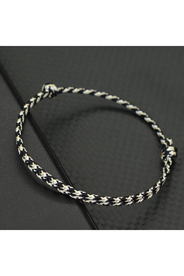 Black Handwoven Ethnic Colorful Rope Bracelet Unisex Easy Knot Sliding Adjustable Bilayer Thread Bra