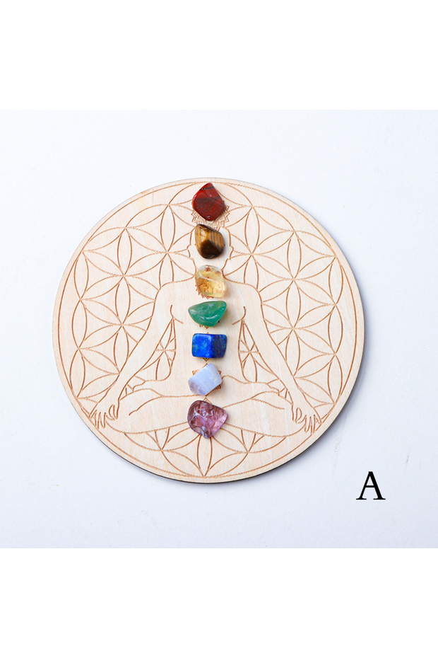 1pc A 1pc Natural Crystal Chakra Seven Stone Crafts Round Wood with DIY Pendant Home Desk Decoration