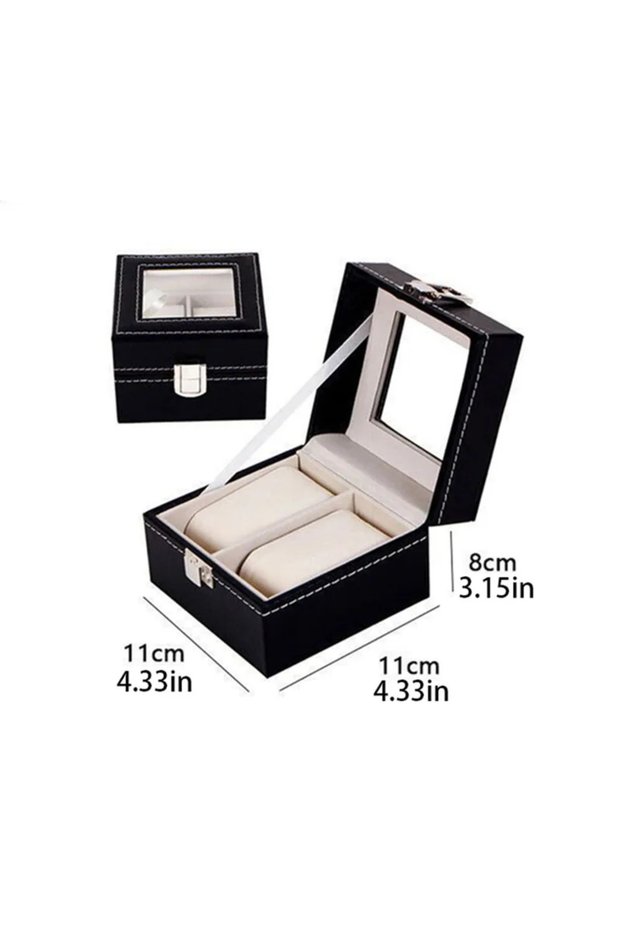 2 grids PU Leather Watch Box - Transparent Lid Display Case with Soft Interior, Multi-Drawer Storage