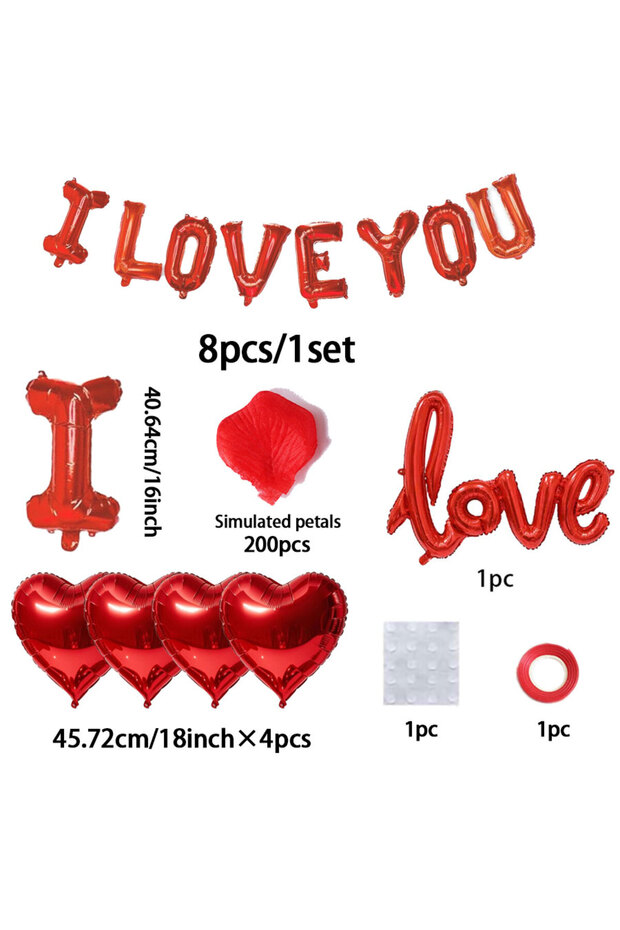 Other I LOVE YOU I LOVE YOU Balloon Set Red Simulated Petals Heart shaped Aluminum Film Balloon Vale