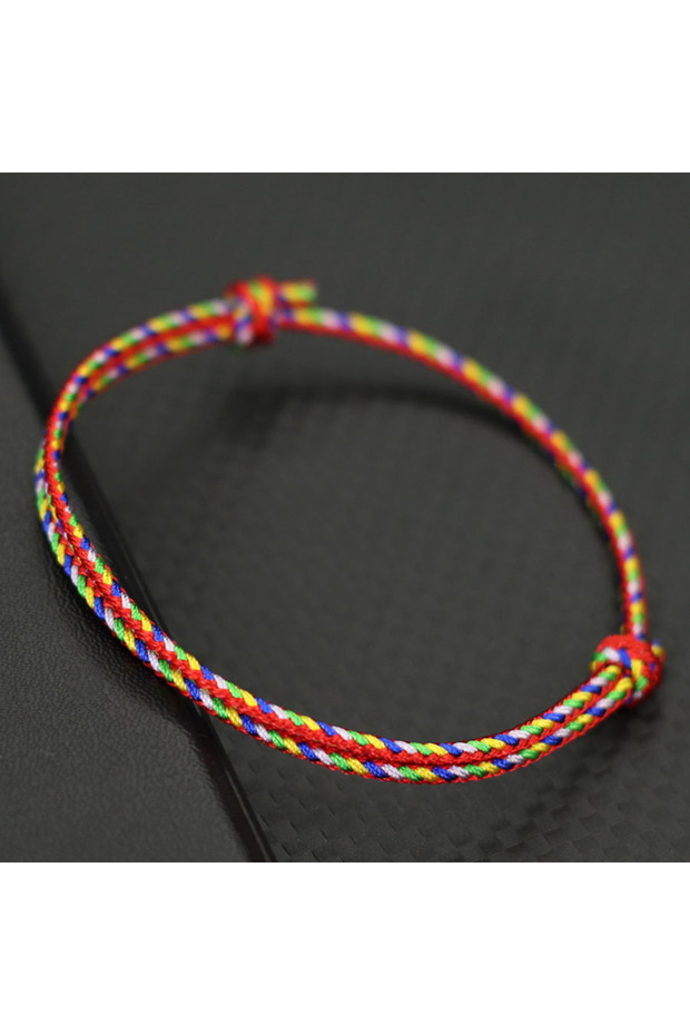 Red Handwoven Ethnic Colorful Rope Bracelet Unisex Easy Knot Sliding Adjustable Bilayer Thread Bracl