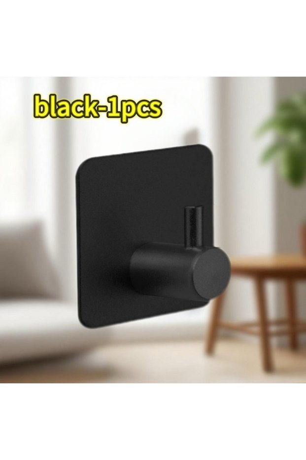 Black-1pcs 1-10pcs Self Adhesive Hook Heavy Duty Stainless Steel Wall Hooks Towel Clothes Rack Hange