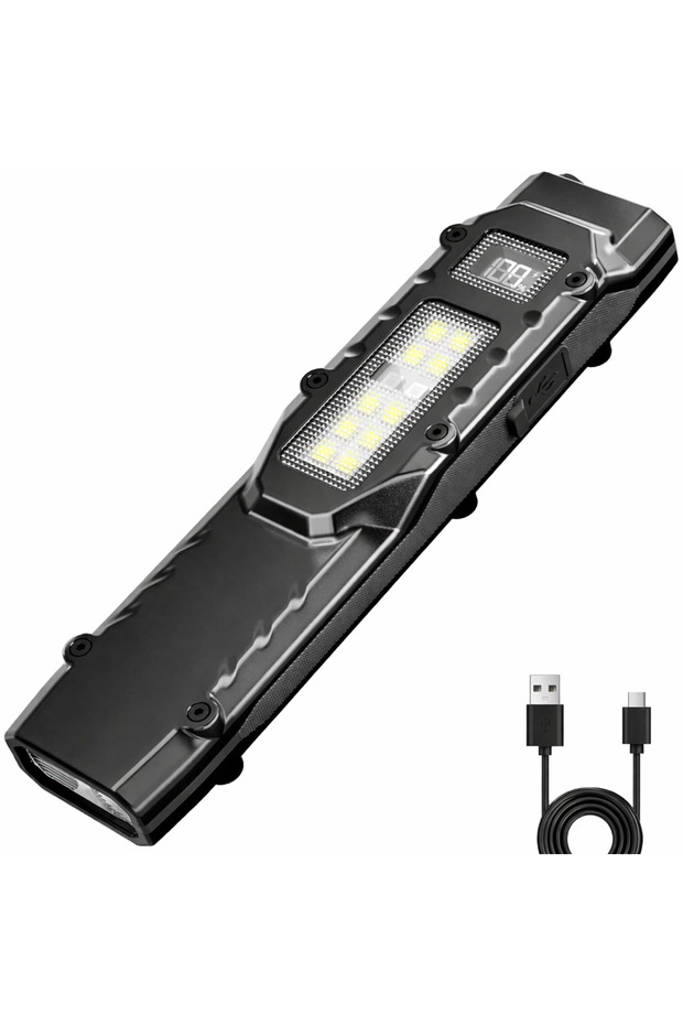 DT007 Black EDC Tactical Rechargeable Flashlight,Dual-Switches LED Flashlight with Digital Display,8