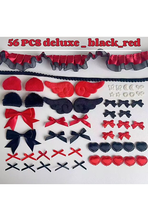 XL 56 pieces Black and red lace handmade DIY material bag, bar holder decoration pain bag, valley be