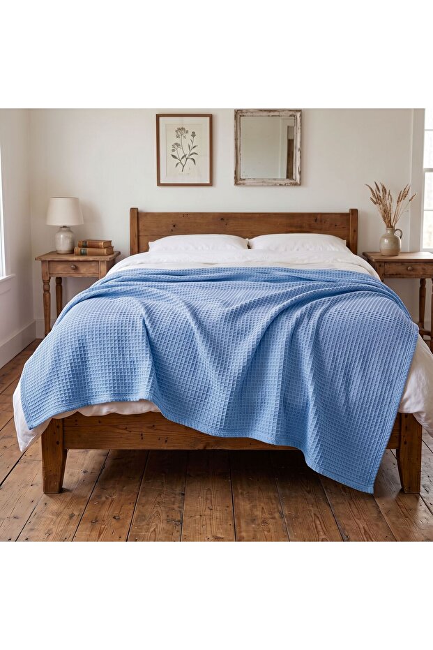 Waffle Pike and Bedspread, Blue Double Waffle Pike - Seasonal Bedspread - 200X230Cm - Decorative, Suitable for All Seasons