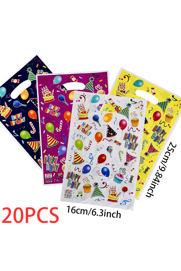 16x25cm Mix 20Pcs Colorful Plastic Happy Birthday Gift Packaging Bag Candy Cookie Tote Bags For Birt