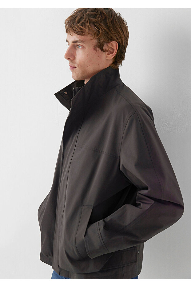 High Collar Brown Jacket Loose Fit / Relaxed Fit 0110855-90892