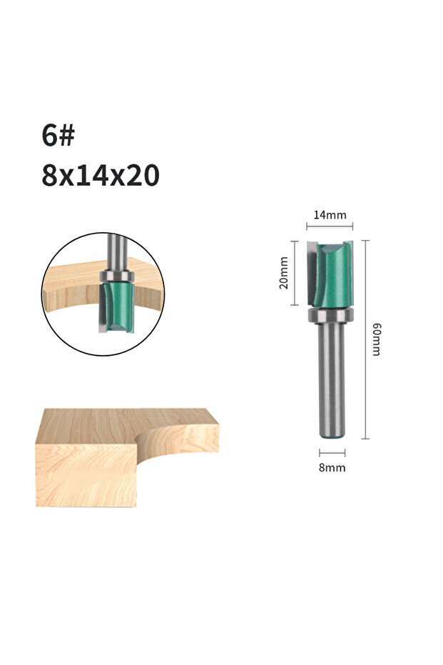 8x14x20 8MM Shank Cove 12MM 14MM Green Pattern Bit Router Bit Face Mill Carbide Cutter Woodworking M