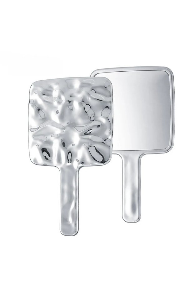 L-22.7X12.8CM C4038B Vintage Handle Square Makeup Mirrors, Liquid Shape Electroplated Texture, Porta