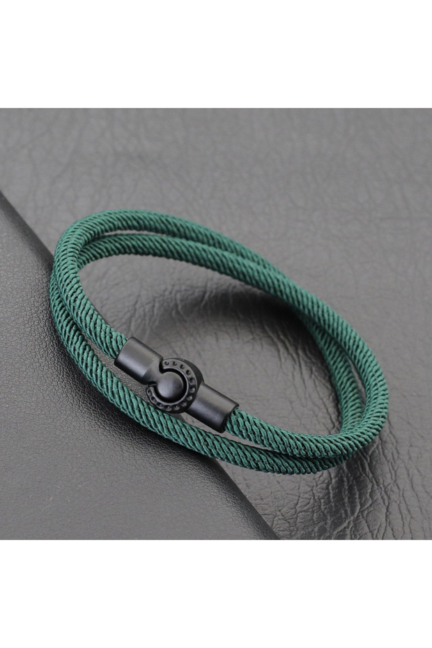 Green205mm Simple Style Rope Bracelet Men Double Layer Grade A 4mm Thread Fabric Braslet Outdoor Spo