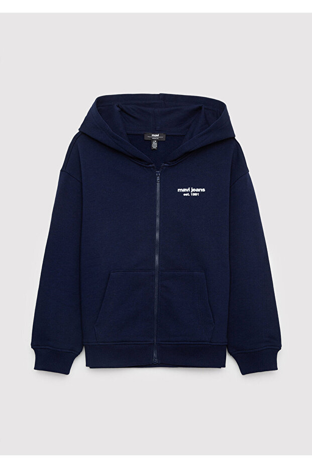Hooded Zippered Navy Blue Sweatshirt 6S10203-84371