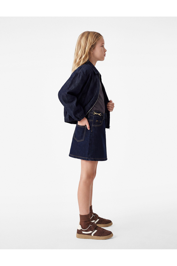 A-Line Cotton Loose Fit Denim Skirt with Pockets and Belt