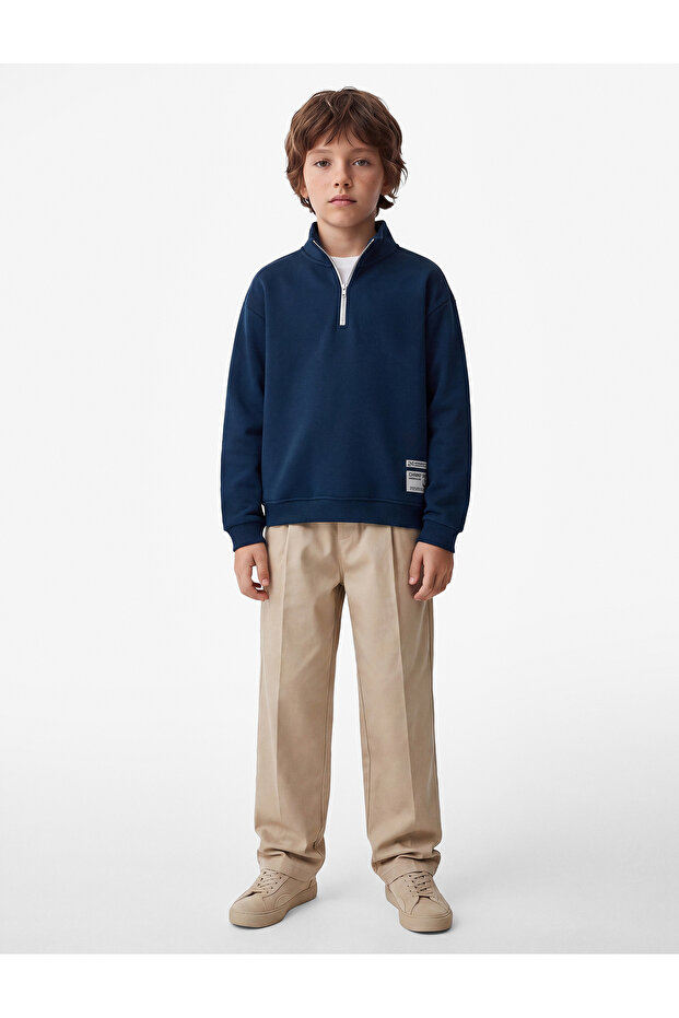 Printed Long Sleeve Cotton Shawl Collar Half-Zip Sweatshirt