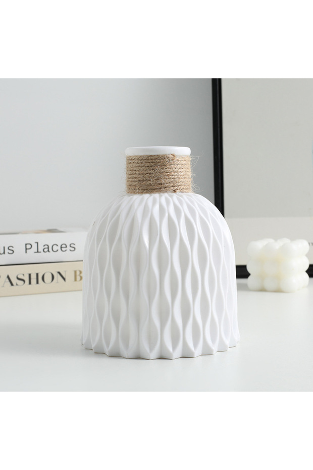 white 1PC Water Ripple Vase - Flower Pot Basket, Twine Plastic Vase, Small Fresh Flower Arrangement