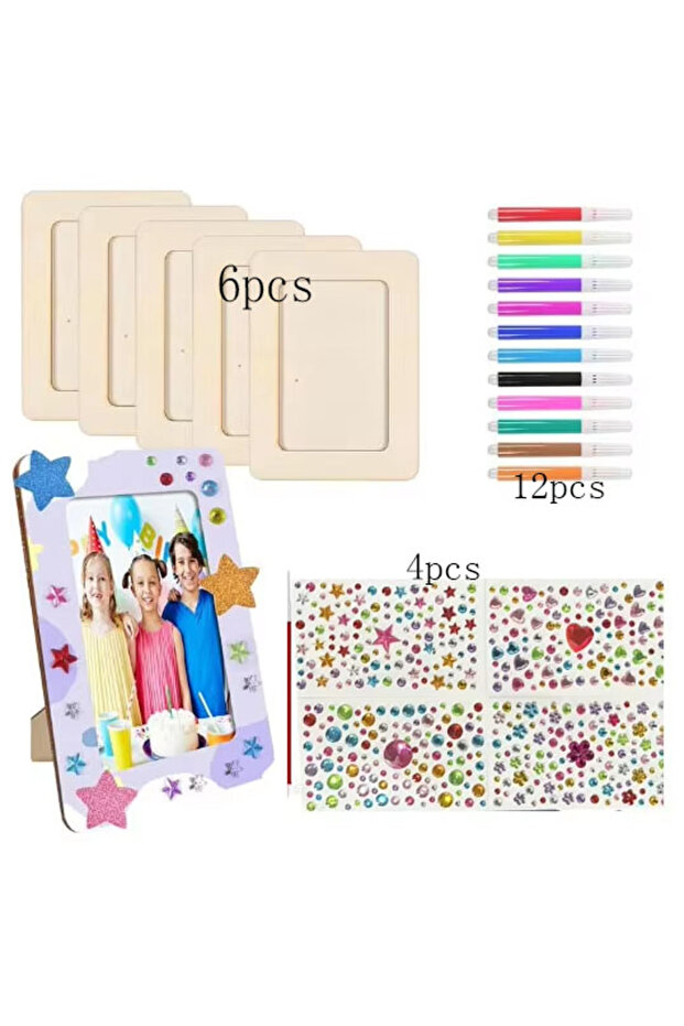 1 set 22pcs/set Wooden Picture Frame Set Unfinished DIY Photo Frame with Stickers Painting Tools Col
