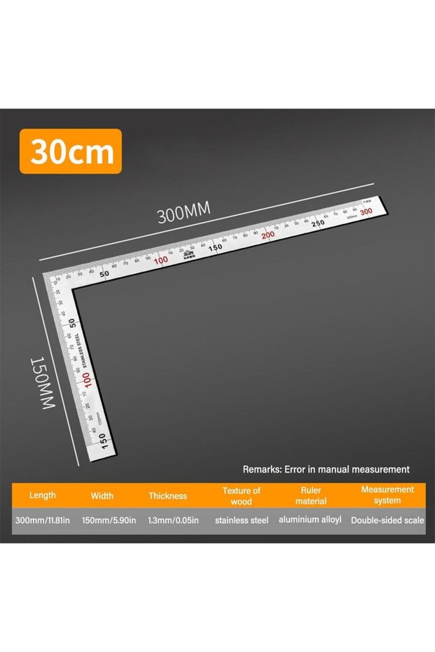 03-30CM 30/50CM Angle Square Ruler 90 Degree Right Angle Ruler Stainless Steel Triangle Ruler Woodwo