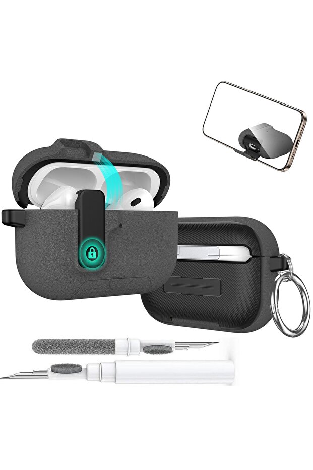 For Airpods Pro 3 Fluffy Gray with Pen 2025 for Airpods Pro 3 Protective Case Phone Stand Design wit