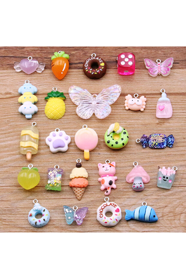Mix 10Pcs 37 Styles Mix Fruit Animals Popsicle Candy Resin Earring Charms Diy Findings Keychain Brac